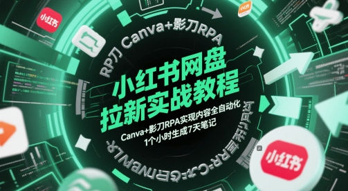 小红书网盘拉新实战教程，Canva+影刀RPA实现内容全自动化，1个小时生成7天笔记-爱我搜(25so)资源网