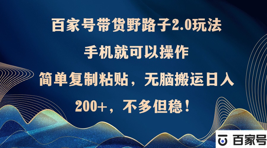 百家号带货野路子2.0玩法，手机就可以操作，简单复制粘贴，无脑搬运日…-爱我搜(25so)资源网