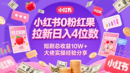 小红书0粉红果短剧拉新日入4位，数短剧总收益10W+大佬实操经验分享-爱我搜(25so)资源网