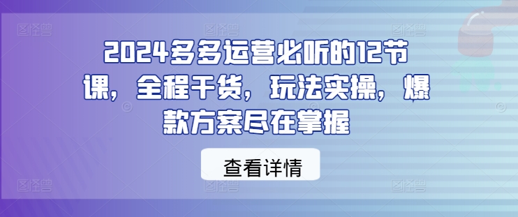 2024多多运营必听的12节课，全程干货，玩法实操，爆款方案尽在掌握-爱我搜(25so)资源网