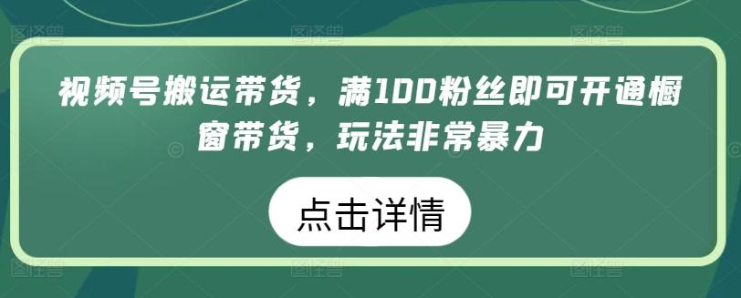 视频号搬运带货，满100粉丝即可开通橱窗带货，玩法非常暴力【揭秘】-爱我搜(25so)资源网