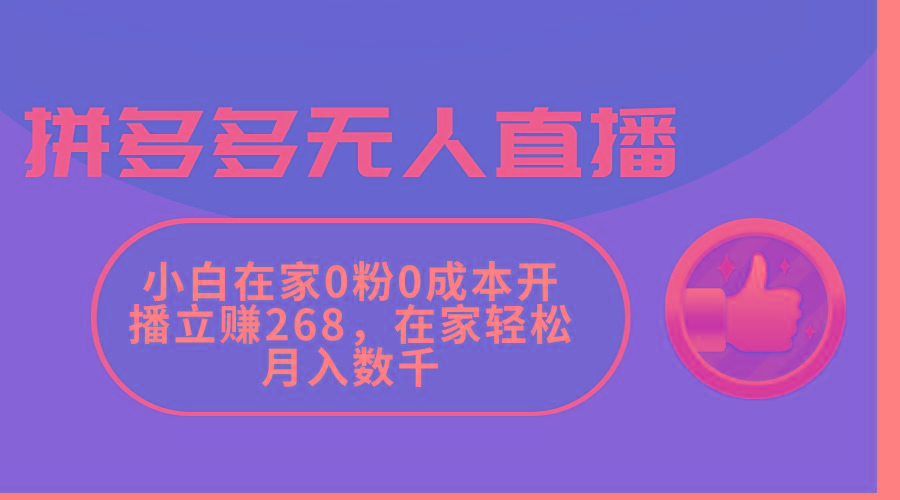 拼多多无人直播，小白在家0粉0成本开播立赚268，在家轻松月入数千-爱我搜(25so)资源网