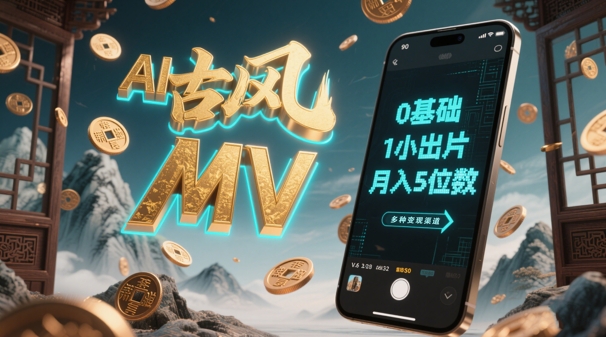 AI一键生成古风音乐MV，0剪辑基础1小时出片，多种变现渠道，一部手机月入5位数-爱我搜(25so)资源网