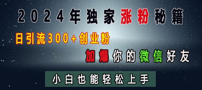 2024年独家涨粉秘籍，日引流300+创业粉，加爆你的微信好友，小白也能轻松上手-爱我搜(25so)资源网