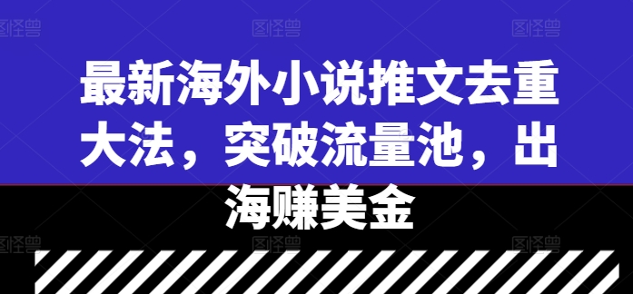最新海外小说推文去重大法，突破流量池，出海赚美金-爱我搜(25so)资源网