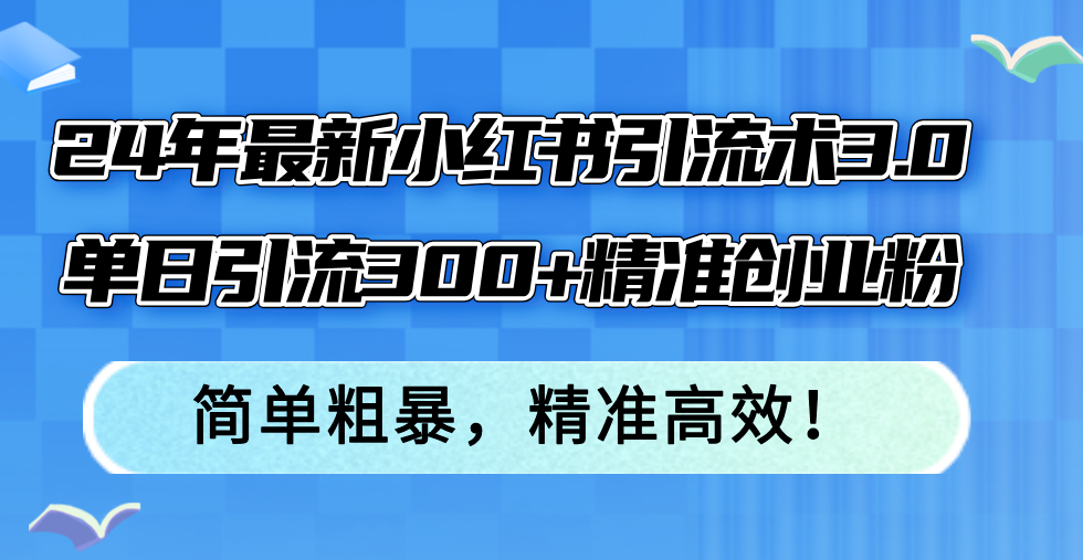 24年最新小红书引流术3.0，单日引流300+精准创业粉，简单粗暴，精准高效！-爱我搜(25so)资源网
