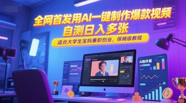 全网首发用AI一键制作爆款视频，自测日入多张，适合大学生宝妈兼职创业，保姆级教程-爱我搜(25so)资源网