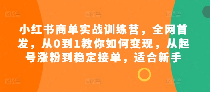 小红书商单实战训练营，全网首发，从0到1教你如何变现，从起号涨粉到稳定接单，适合新手-爱我搜(25so)资源网