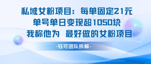 私域女粉项目：每单固定21块，单日变现超1k+，最好做的女粉项目-爱我搜(25so)资源网