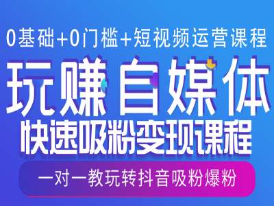 0基础+0门槛+短视频运营课程，玩赚自媒体快速吸粉变现课程，一对一教玩转抖音吸粉爆粉-爱我搜(25so)资源网