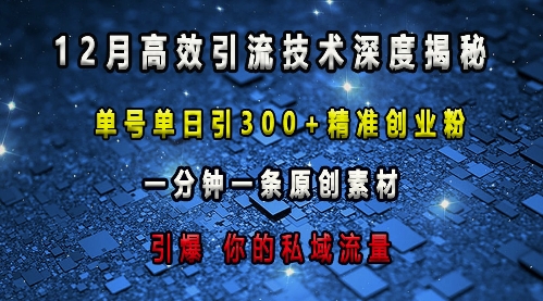 最新高效引流技术深度揭秘 ，单号单日引300+精准创业粉，一分钟一条原创素材，引爆你的私域流量-爱我搜(25so)资源网