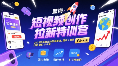 短视频创作拉新特训营，2025开年真正的蓝海赛道，国内+海外，拉新单价5-7米-爱我搜(25so)资源网