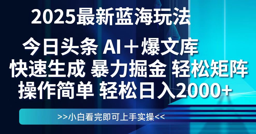 今日头条2025最新蓝海玩法，思路简单，复制粘贴，轻松实现矩阵日入2000+-爱我搜(25so)资源网