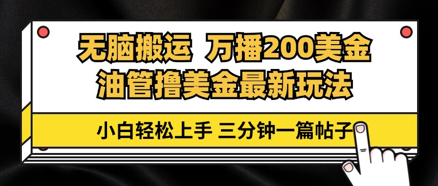 油管无脑搬运撸美金玩法教学，万播200刀，三分钟一篇帖子，小白轻松上手-爱我搜(25so)资源网