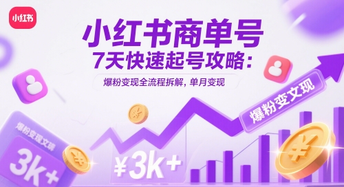 小红书商单号7天快速起号攻略：爆粉变现全流程拆解，单月变现3k+-爱我搜(25so)资源网