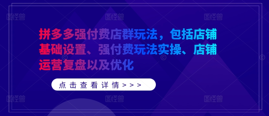 拼多多强付费店群玩法，包括店铺基础设置、强付费玩法实操、店铺运营复盘以及优化-爱我搜(25so)资源网