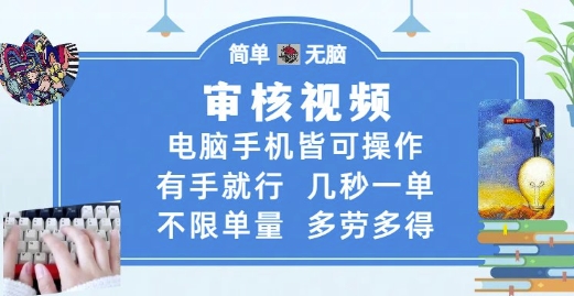 审核视频，电脑手机皆可操作，有手就行，几秒一单，不限单量，多劳多得【揭秘】-爱我搜(25so)资源网