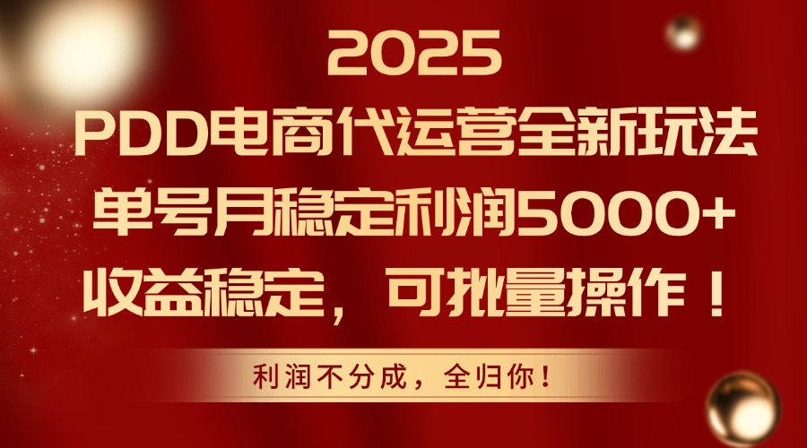 2025PDD电商代运营全新玩法，单号月稳定利润5000+，收益稳定，可批量操作-爱我搜(25so)资源网