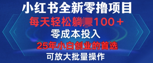 小红书全新纯零撸项目，只要有号就能玩，可放大批量操作，轻松日入100+【揭秘】-爱我搜(25so)资源网