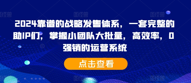 2024靠谱的战略发售体系，一套完整的助IP们，掌握小团队大批量，高效率，0 强销的运营系统-爱我搜(25so)资源网