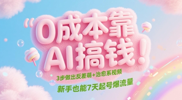 0成本靠AI搞钱！3步做出反差萌+治愈系视频，新手也能7天起号爆流量-爱我搜(25so)资源网