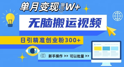 无脑搬运视频号可批量复制，新手即可操作，日引精准创业粉300+，月变现过W 【揭秘】-爱我搜(25so)资源网