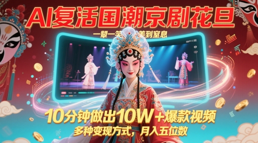 AI复活国潮京剧花旦，一颦一笑美到窒息，10分钟做出10W+爆款视频，多种变现方式，月入五位数-爱我搜(25so)资源网