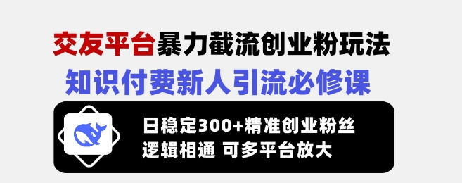 交友平台暴力截流创业粉玩法，知识付费新人引流必修课，日稳定300+精准创业粉丝，逻辑相通可多平台放大-爱我搜(25so)资源网