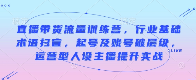 直播带货流量训练营，行业基础术语扫盲，起号及账号破层级，运营型人设主播提升实战-爱我搜(25so)资源网