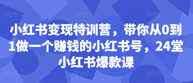 小红书变现特训营，带你从0到1做一个赚钱的小红书号，24堂小红书爆款课-爱我搜(25so)资源网