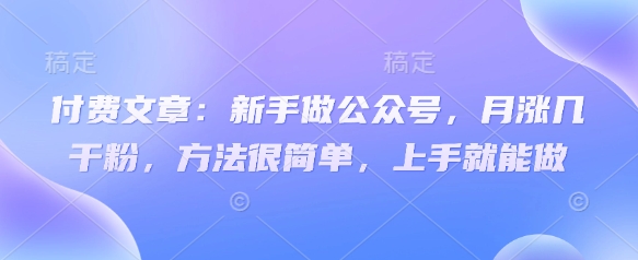 付费文章：新手做公众号，月涨几干粉，方法很简单，上手就能做-爱我搜(25so)资源网