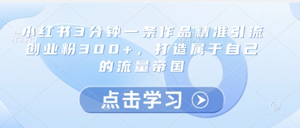 小红书3分钟一条作品精准引流创业粉300+，打造属于自己的流量帝国-爱我搜(25so)资源网