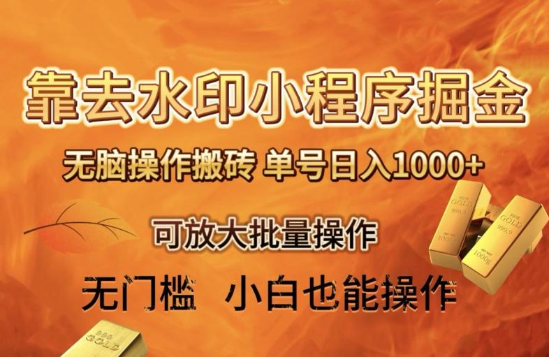靠去水印小程序无脑操作搬砖，单号日入1000+保姆级教程可放大批量操作【揭秘】-爱我搜(25so)资源网