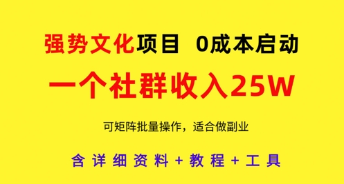 强势文化项目，一个社群收入25个W，0成本启动，可矩阵批量操作，原创详细实操教程-爱我搜(25so)资源网