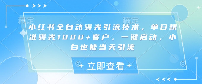 小红书全自动曝光引流技术，单日精准曝光1000+客户，一键启动，小白也能当天引流【揭秘】-爱我搜(25so)资源网
