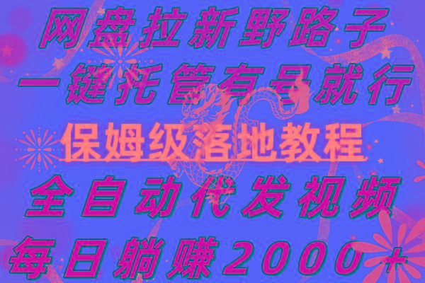 网盘拉新野路子，一键托管有号就行，全自动代发视频，每日躺赚2000＋，…-爱我搜(25so)资源网