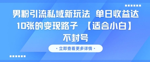 男粉引流私域新玩法，单日收益达10张的变现路子 【适合小白】不封号-爱我搜(25so)资源网