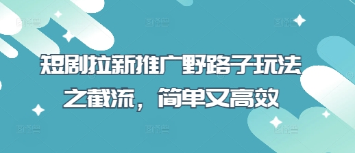 短剧拉新推广野路子玩法之截流，简单又高效-爱我搜(25so)资源网