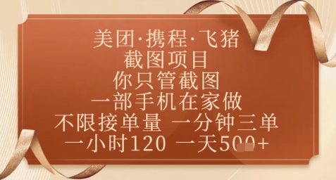 飞猪美团截图项目，你只管截图，一部手机在家做，正规平台无套路，一天5张+【揭秘】-爱我搜(25so)资源网