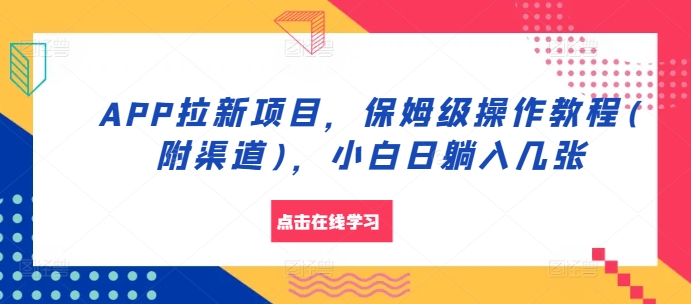 APP拉新项目，保姆级操作教程(附渠道)，小白日躺入几张【揭秘】-爱我搜(25so)资源网