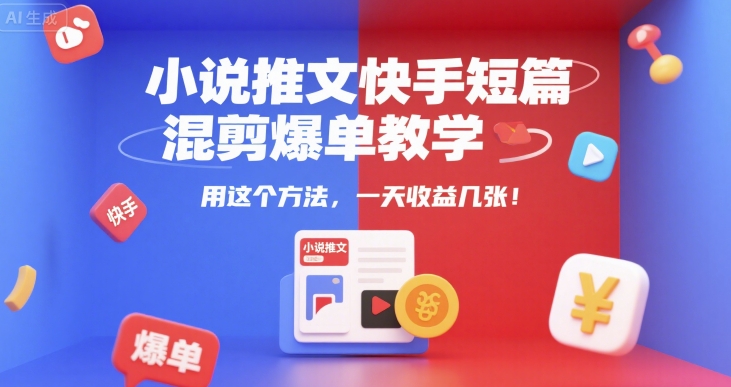 小说推文快手短篇混剪爆单教学，用这个方法，一天收益几张-爱我搜(25so)资源网