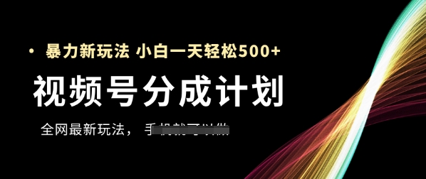 视频号分成计划，全网最暴力玩法，新手一天也能轻松5张+-爱我搜(25so)资源网