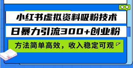 小红书虚拟资料吸粉技术，日暴力引流300+创业粉，方法简单高效，收入稳…-爱我搜(25so)资源网