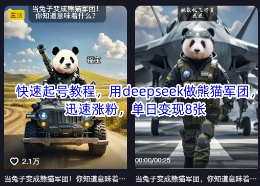 快速起号教程，用deepseek做熊猫军团，迅速涨粉，单日变现8张-爱我搜(25so)资源网