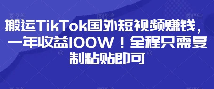 搬运TikTok国外短视频赚钱，一年收益100W！全程只需复制粘贴即可-爱我搜(25so)资源网