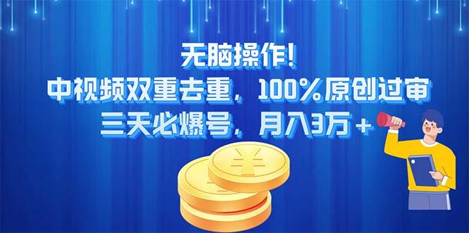 无脑操作!中视频双重去重，100%原创过审，三天必爆号，月入3万+-爱我搜(25so)资源网