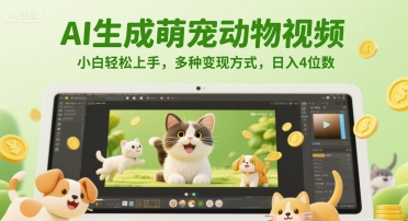 AI生成萌宠动物视频，小白轻松上手，多种变现方式，日入4位数-爱我搜(25so)资源网