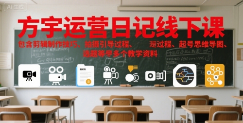 方宇运营日记线下课，包含剪辑制作技巧、拍摄引导过程、起号思维导图、选题等多个教学资料-爱我搜(25so)资源网