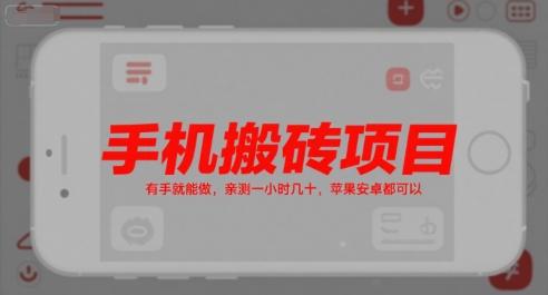 手机搬砖项目，有手就能做，亲测一小时几十，苹果安卓都可以-爱我搜(25so)资源网