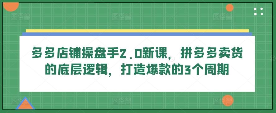 多多店铺操盘手2.0新课，拼多多卖货的底层逻辑，打造爆款的3个周期-爱我搜(25so)资源网